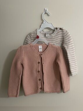Carter's Pink Knit Cardigan Duo with Cream Stripe Sweater